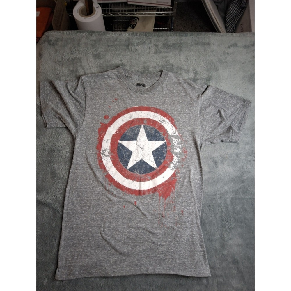 Marvel Captain America Classic Star Shield Logo Men's Gray T-Shirt Size Small